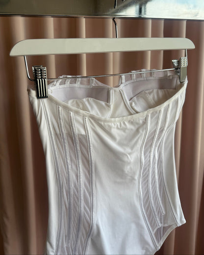 La Perla White Boned Sheer Strapless One Piece Swimsuit
