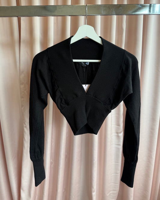 Dolce & Gabbana Black Wool Blend Cropped V-Neck Sweater