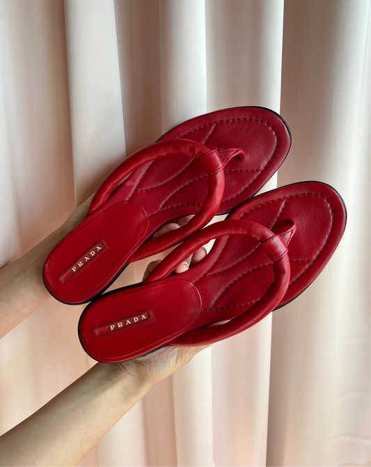 Prada Red Leather Thong Sandals