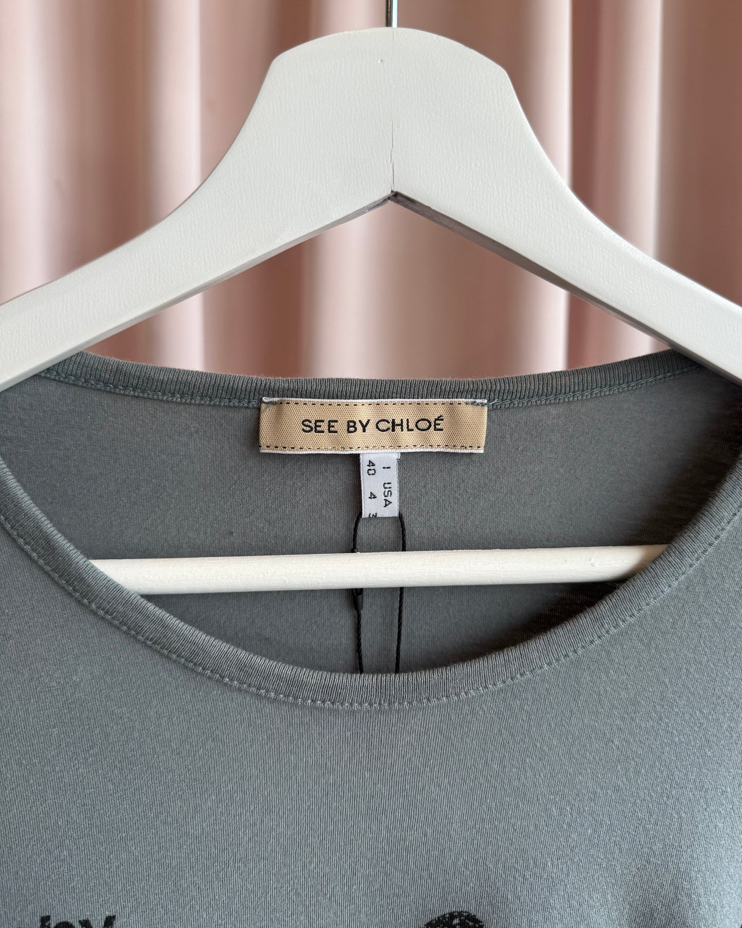 See by Chloé Grey Logo Long Sleeve Top