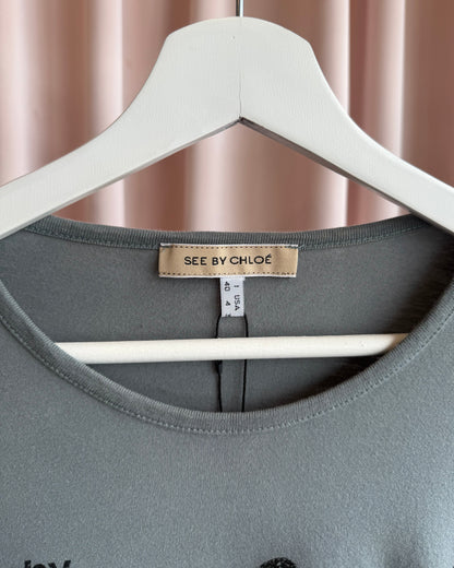 See by Chloé Grey Logo Long Sleeve Top