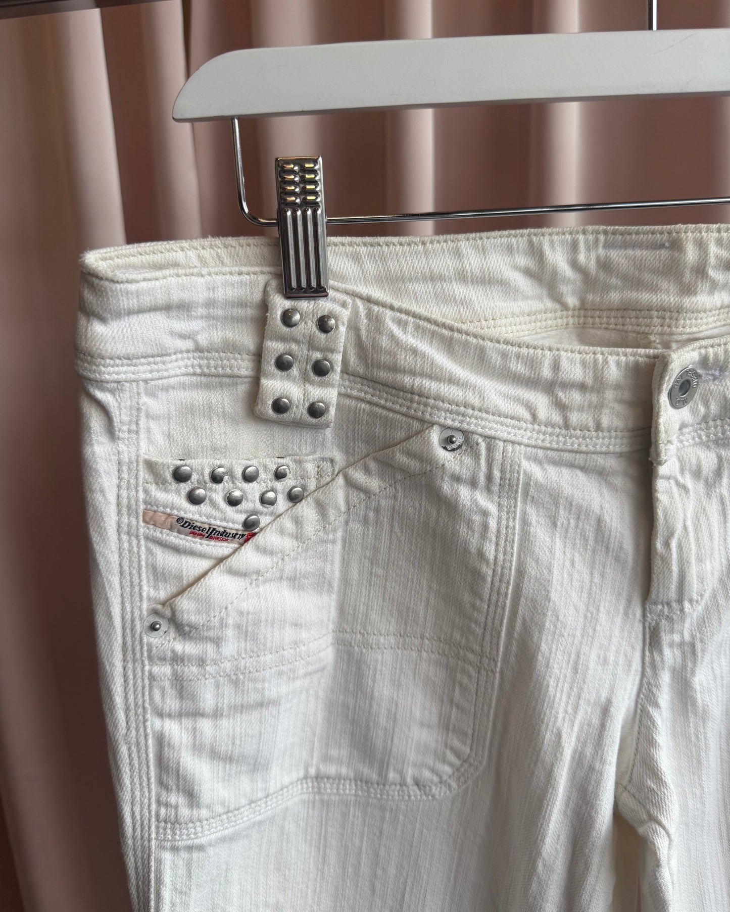 Diesel "Wiggy" Studded White Wide Leg Denim