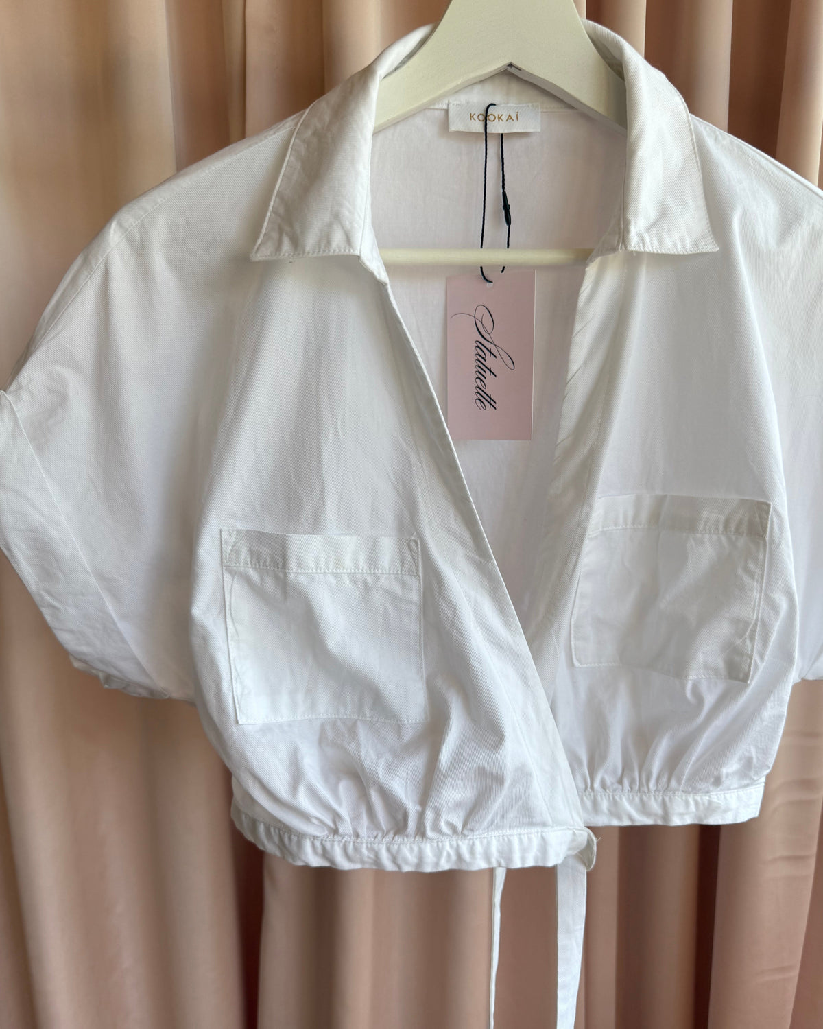 French Brand Cropped White Wrap Tie Blouse