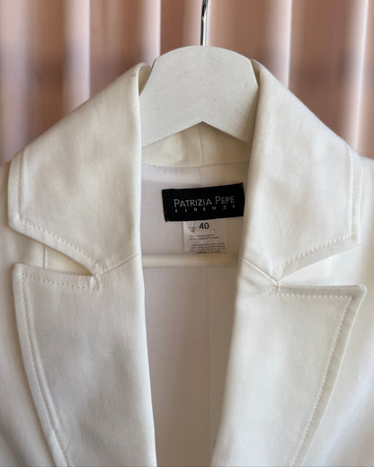 Patrizia Pepe Firenze White Cotton Blend Blazer