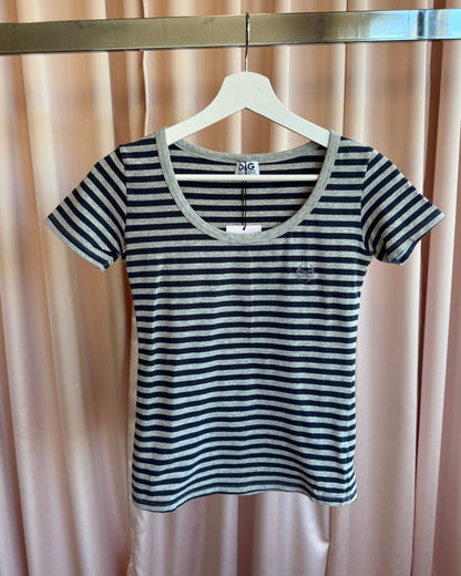 D&G Underwear Logo Embroidered Grey & Navy Striped Top