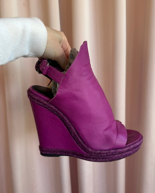 Balenciaga Magenta Leather Espadrille Glove Wedges