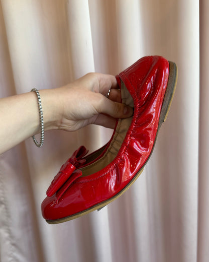 Miu Miu Red Patent Leather Bow Ballet Flats