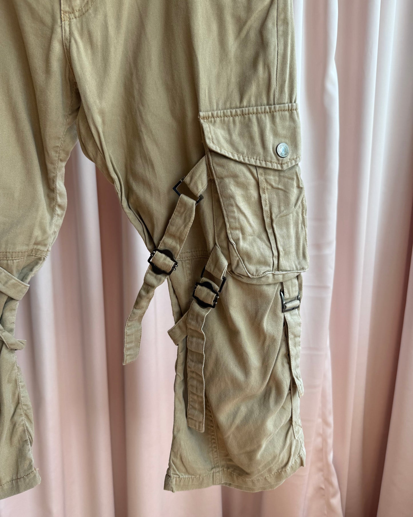 Japanese Brand Tan Cropped Bondage Strap Cargo Pants