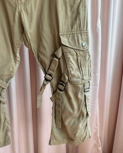 Japanese Brand Tan Cropped Bondage Strap Cargo Pants