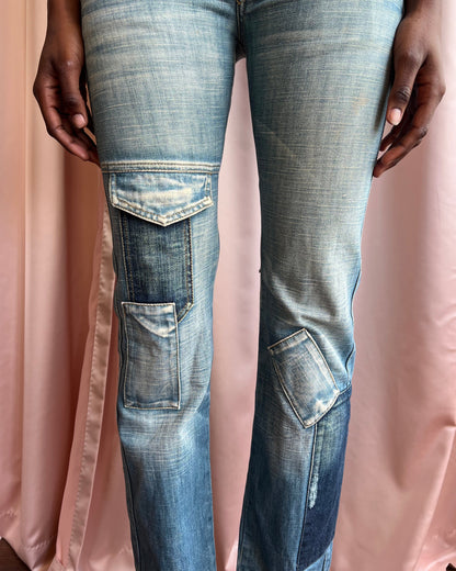 Italian Brand Low Rise Patchwork Denim