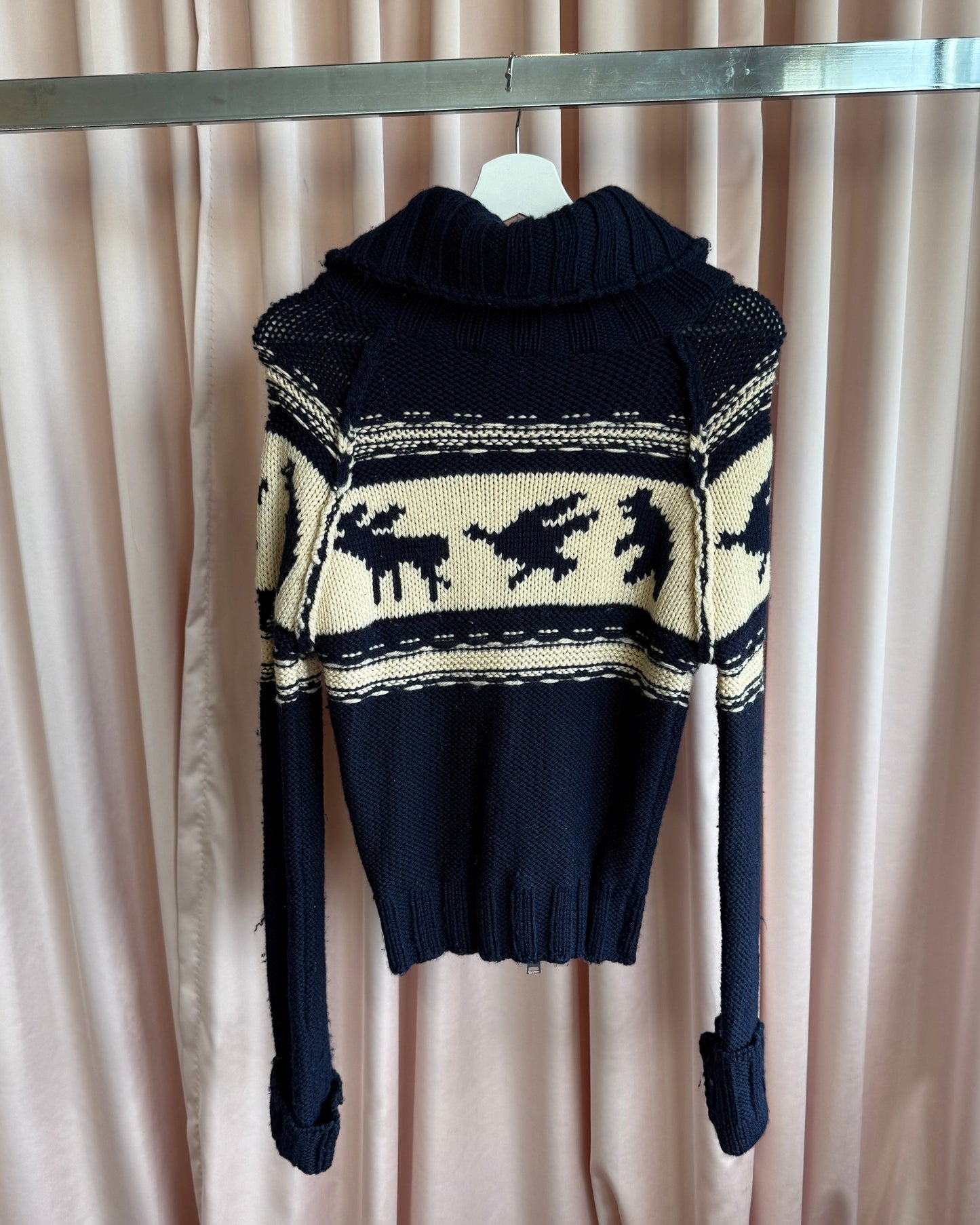Dsquared² F/W 2004 Navy & Cream Knit Zip Up Sweater