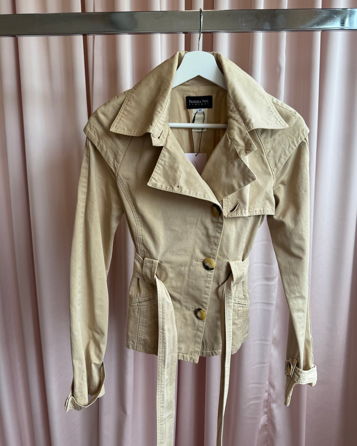 Patrizia Pepe Short Belted Khaki Cotton Trench Jacket