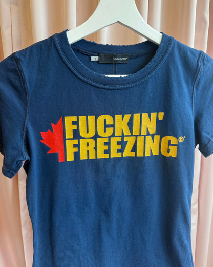 Dsquared² F/W 2004 "Fuckin' Freezing" Graphic Navy Short Sleeve T-Shirt