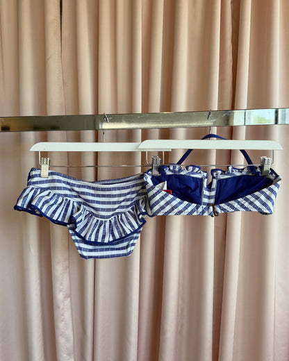 Betsey Johnson Blue & White Striped Ruffle Bikini