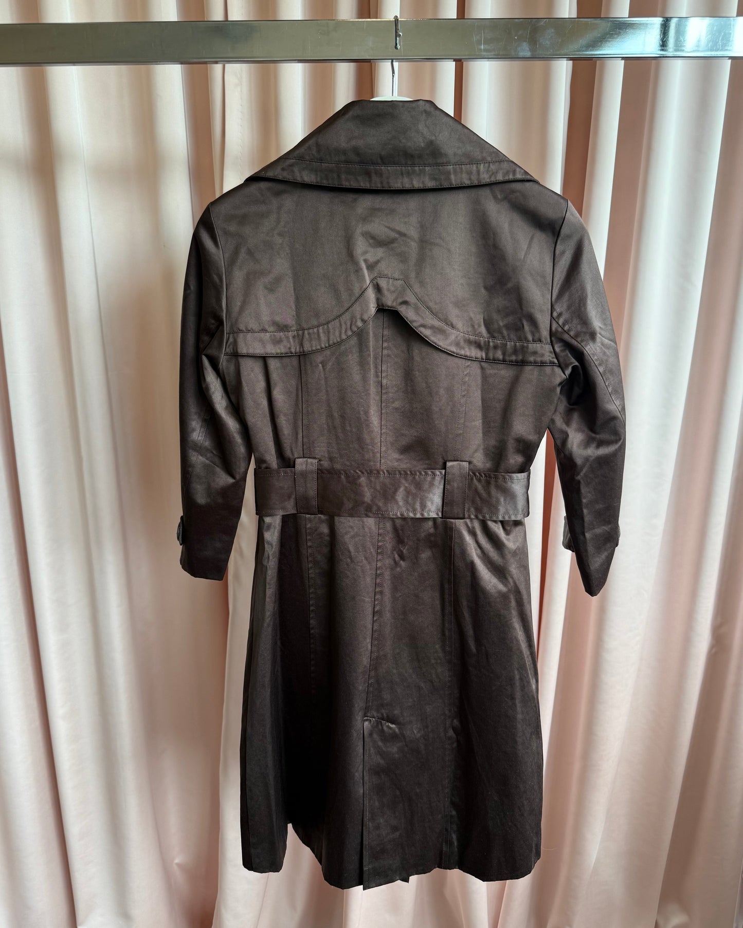 Bebe Chocolate Brown Satin Trench Coat