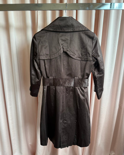 Bebe Chocolate Brown Satin Trench Coat