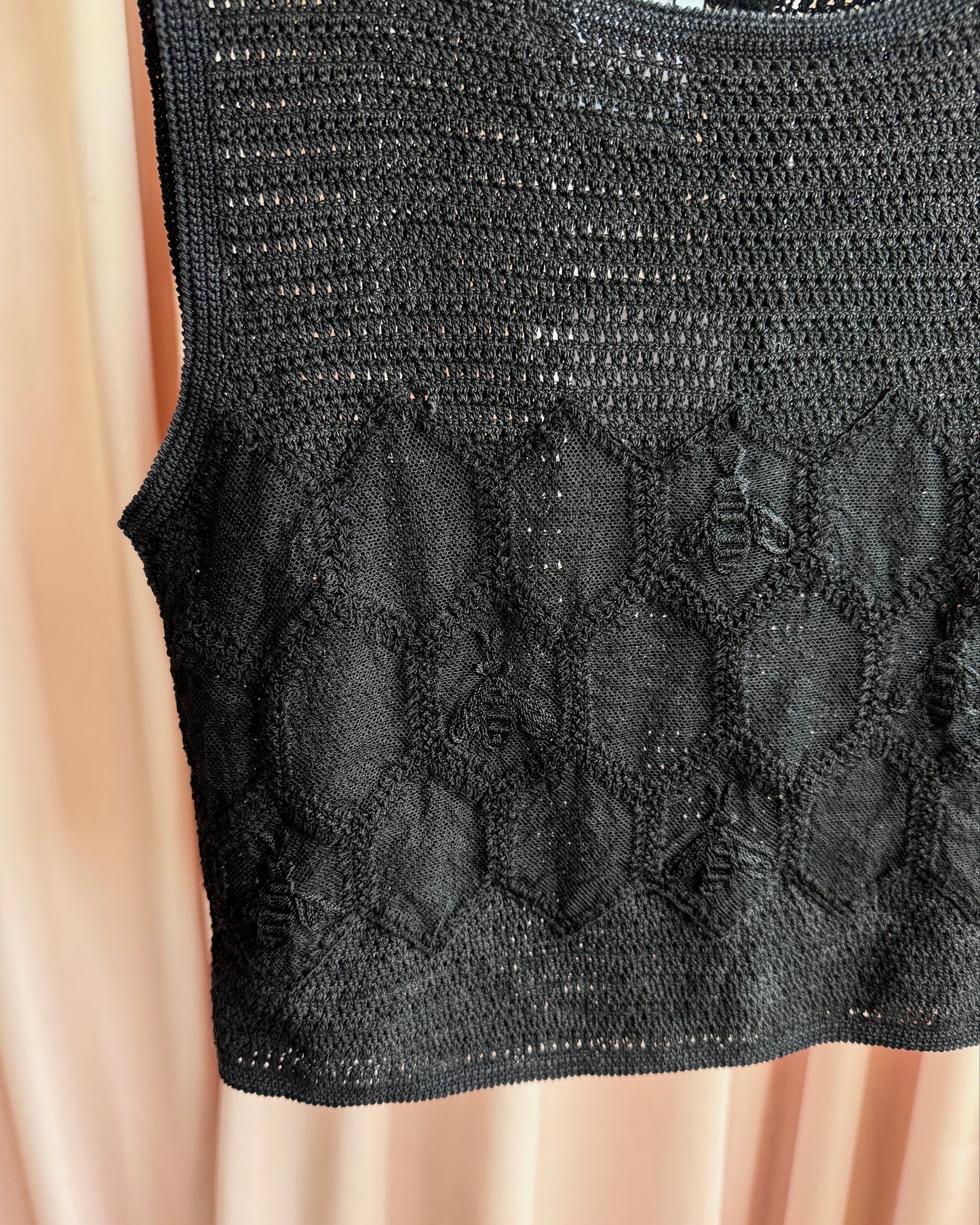 Moschino Cheap & Chic Cropped Black Net Overlay Cotton Knit Top
