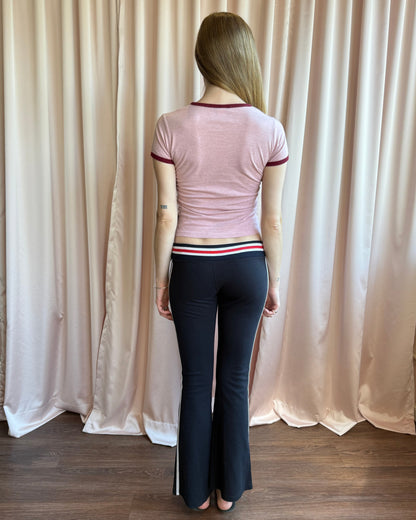 "75" Sporty Striped Flared Low Rise Navy Track Pants