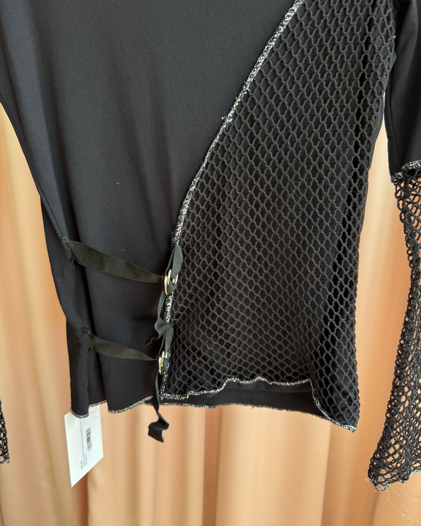 Italian Brand Black Fishnet Panel Long Sleeve Top
