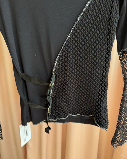 Italian Brand Black Fishnet Panel Long Sleeve Top