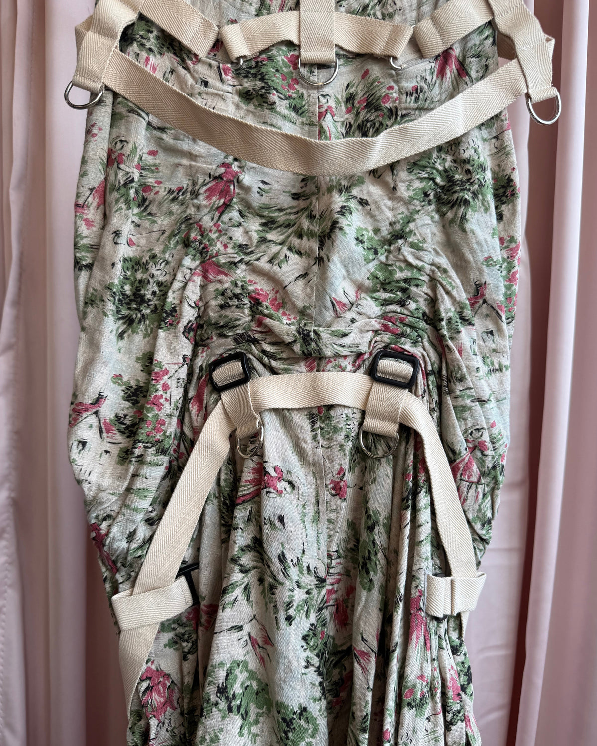 Junya Watanabe S/S 2003 Parachute Bondage Toile Print Linen Maxi Skirt