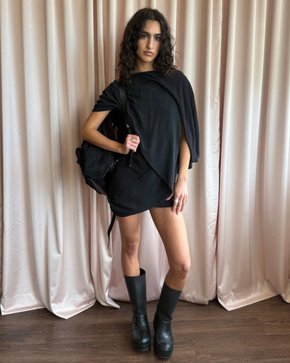 Rick Owens Lilies Wool & Silk Black Cape Sleeve Mini Dress