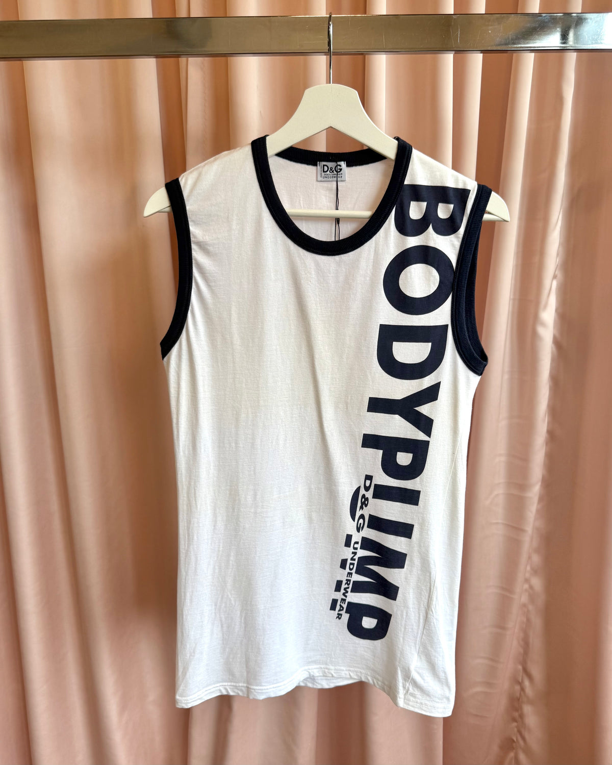D&G Underwear "Body Pump" Graphic Navy & White Ringer Tank Top