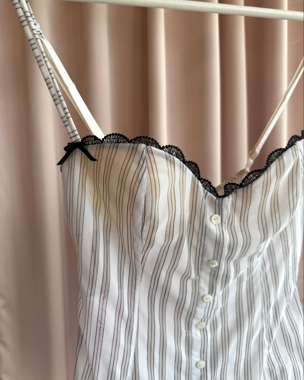 Malizia by La Perla Striped Sheer Button Up Bustier Top