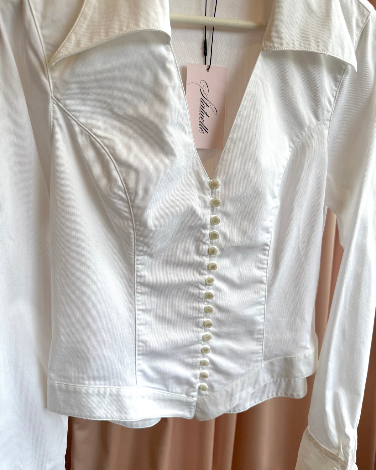 Anne Fontaine White Cotton Button Up Collared Sabrina Blouse