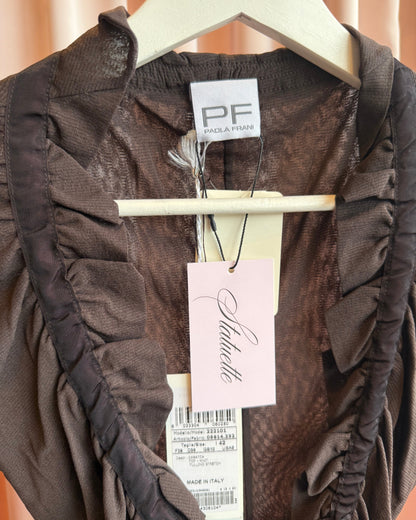 Paola Frani Dark Brown Ruffle Tie Long Sleeve Top