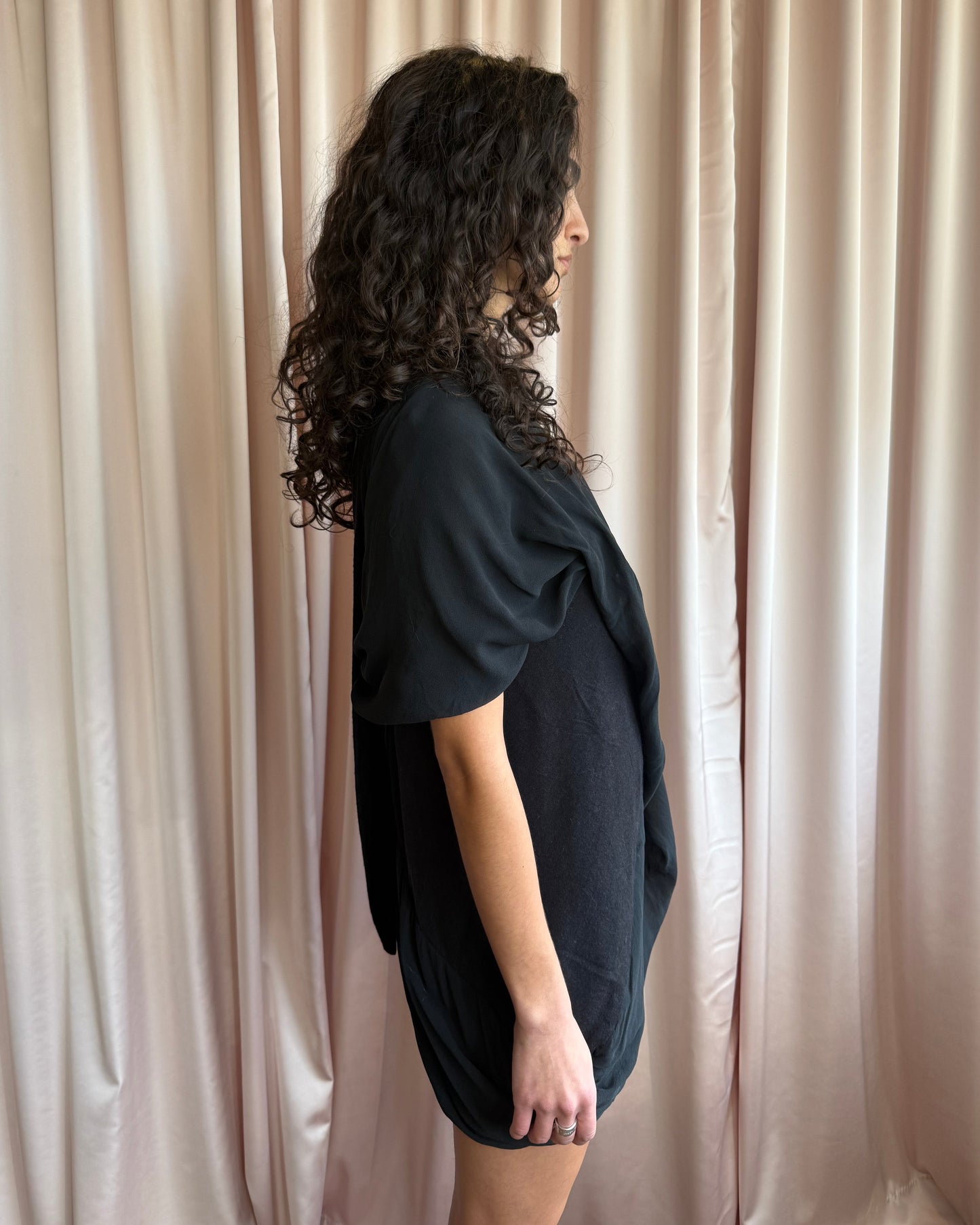 Rick Owens Lilies Wool & Silk Black Cape Sleeve Mini Dress