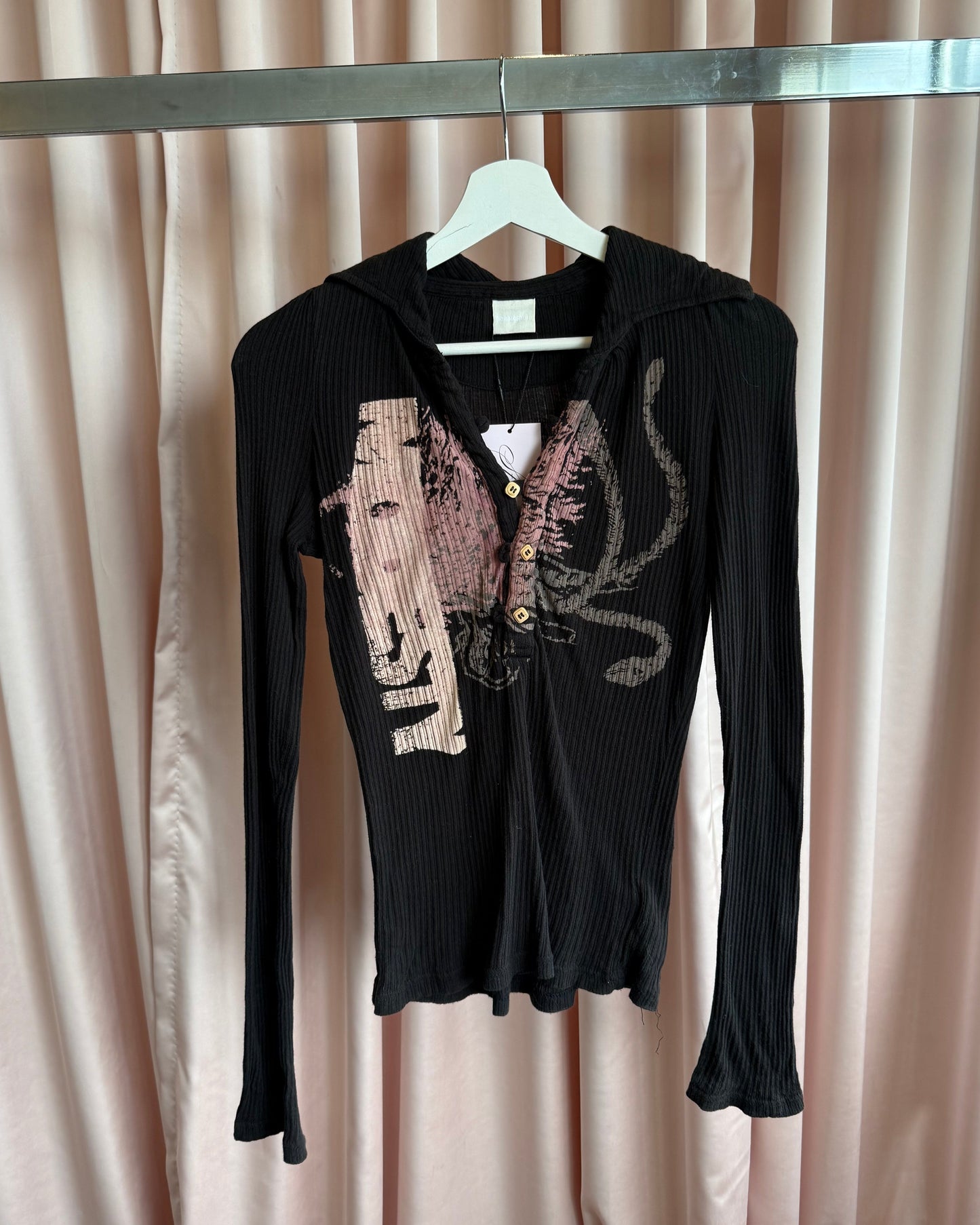 Diesel Printed Black Collared Long Sleeve Top