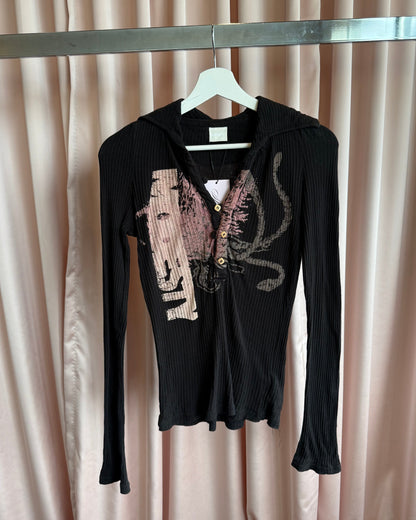 Diesel Printed Black Collared Long Sleeve Top