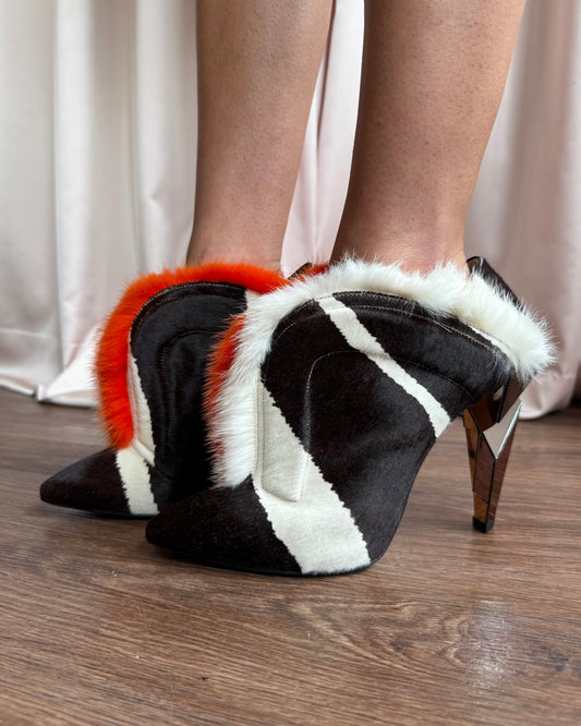 Fendi F/W 2013 Zebra Print Calf Hair Fur Trim Ankle Boots
