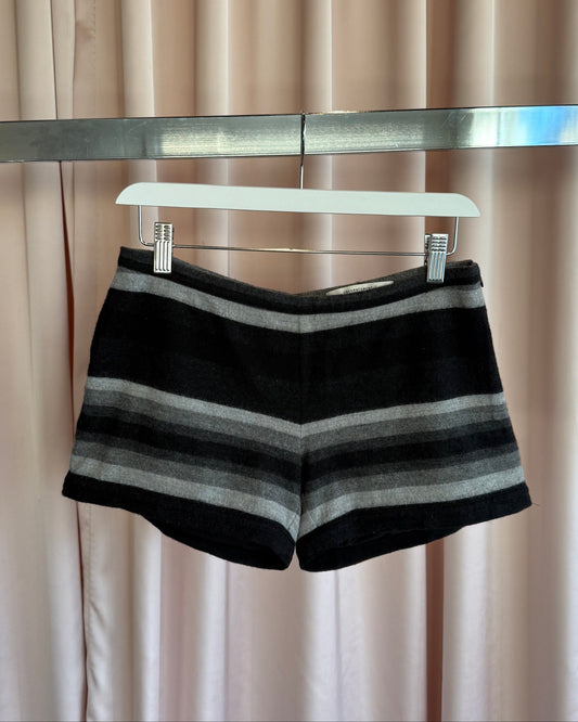 Japanese Brand Black & Grey Striped Wool Low Rise Mini Shorts