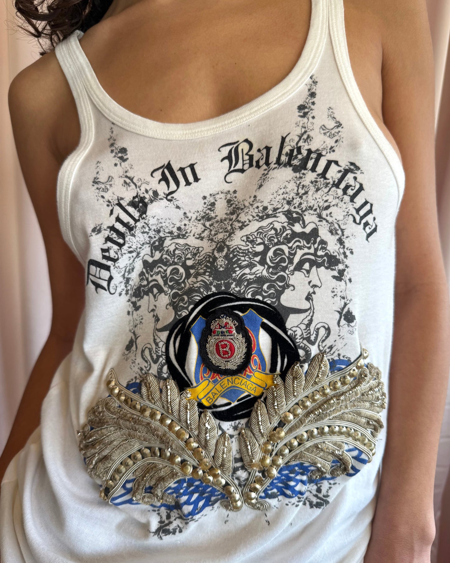 Balenciaga S/S 2006 by Nicolas Ghesquière "Devils in Balenciaga" Beaded Graphic Tank Top