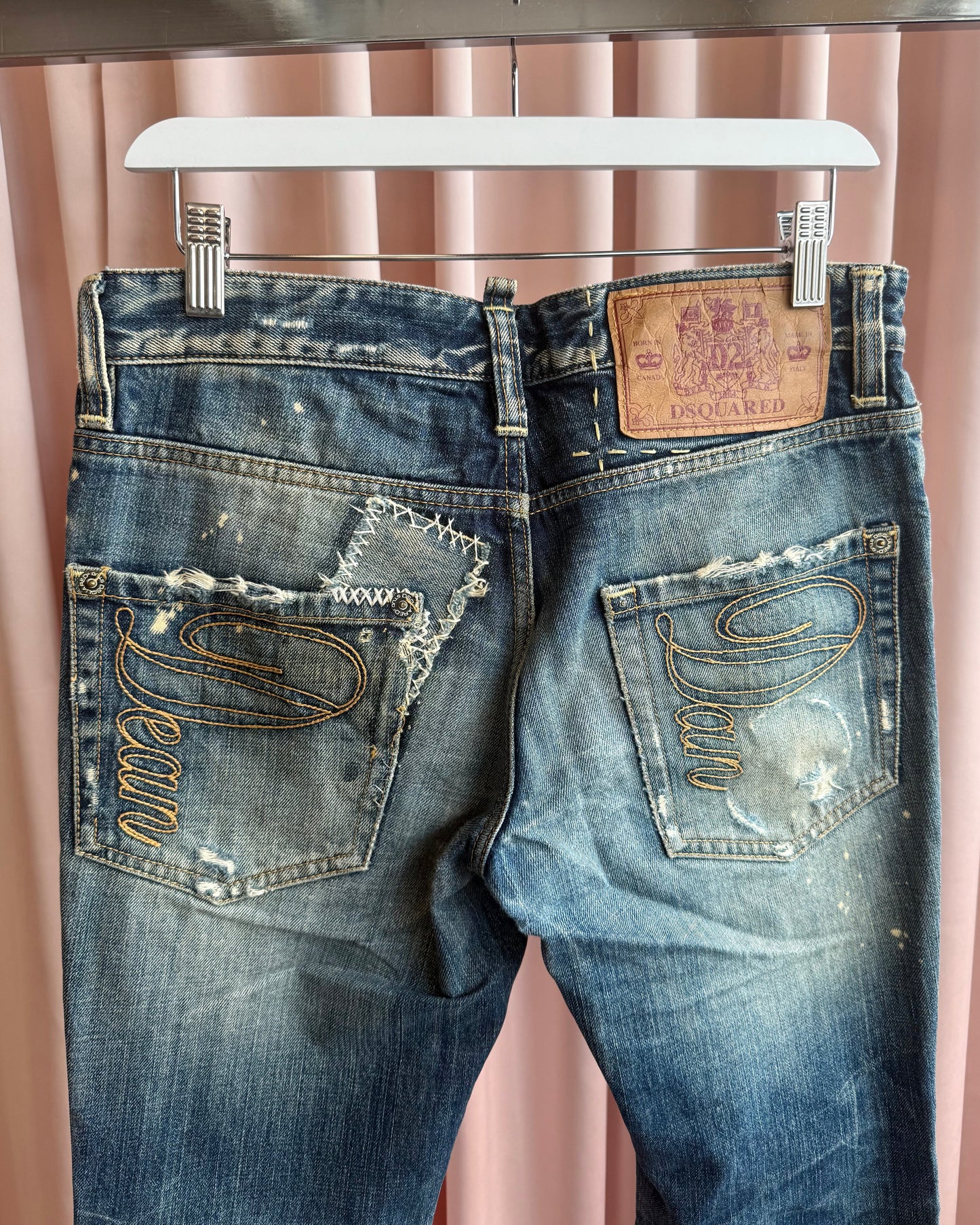 Dsquared² "Dean & Dan" Embroidered Distressed Faded Denim
