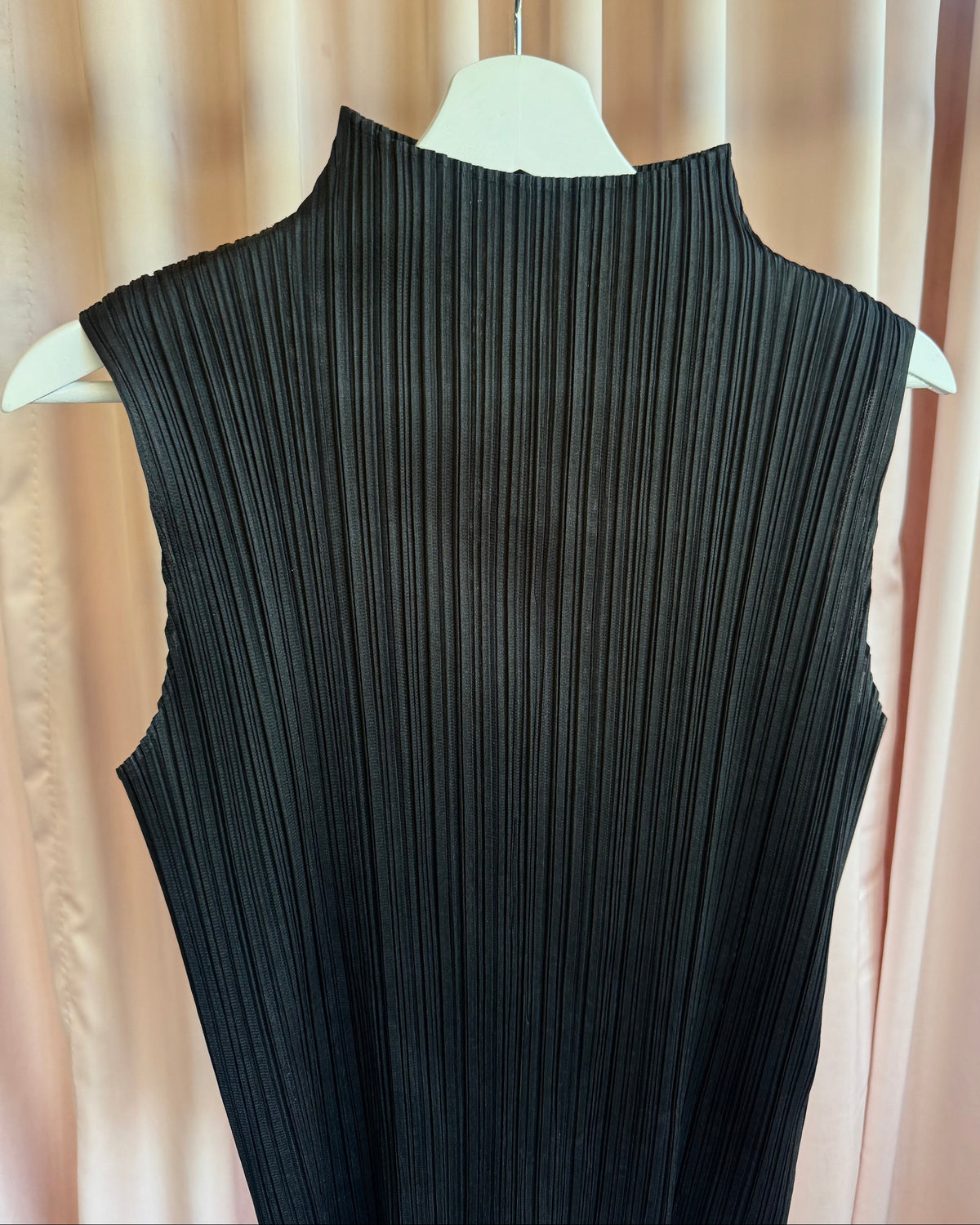 Issey Miyake Pleats Please Black Mock Neck Sleeveless Top