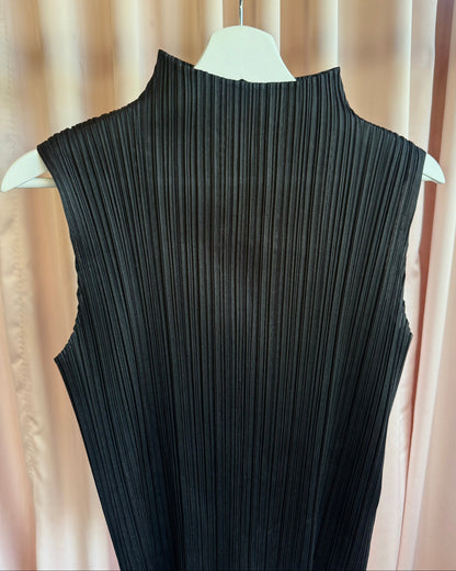 Issey Miyake Pleats Please Black Mock Neck Sleeveless Top