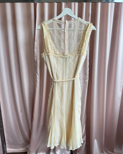 BCBGMaxazria Cream Silk Lace Princess Cut Dress