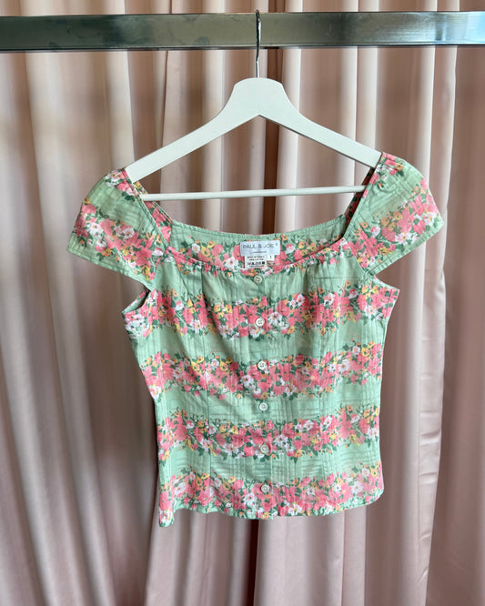 French Brand Floral Print Cotton Milkmaid Top