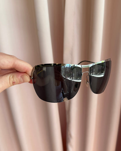 Gucci Silver Tone Half Rim Oversized Aviator Sunglasses