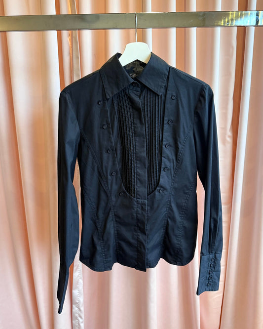 Black Pleated Tuxedo Bib Front Dress Shirt