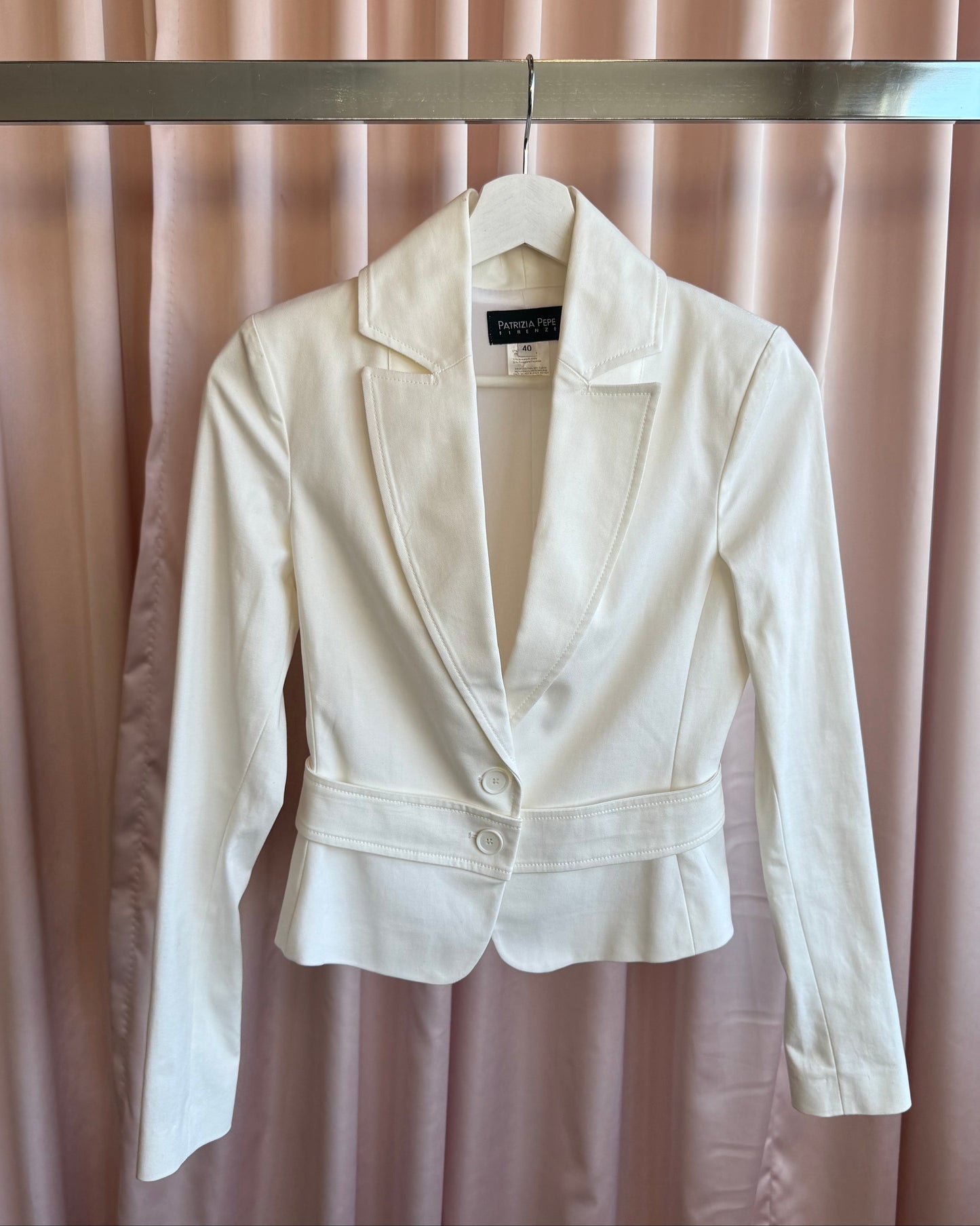 Patrizia Pepe Firenze White Cotton Blend Blazer