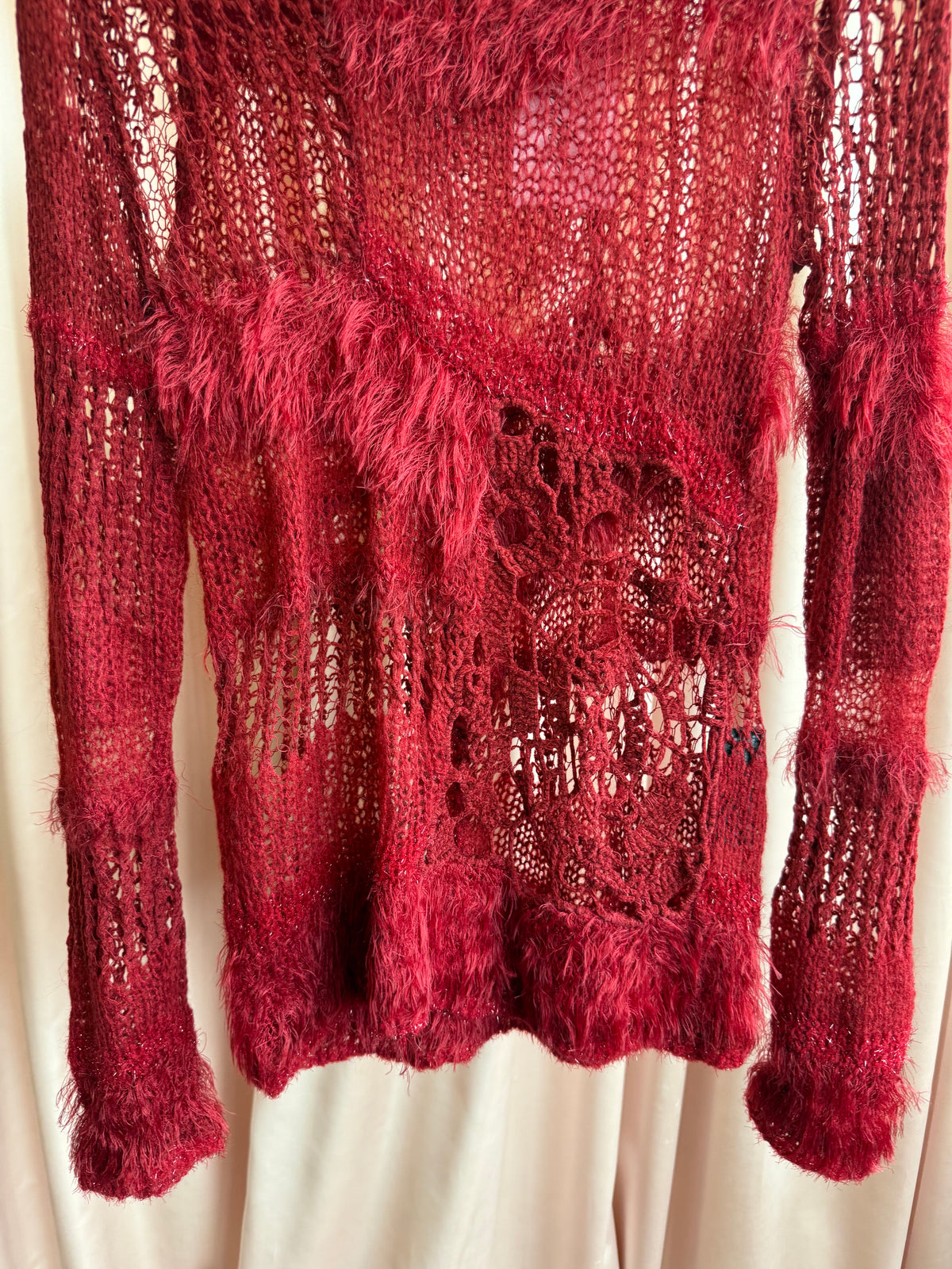 Hysteric Glamour Red "Spiderweb" Mohair Blend Open Knit Sweater