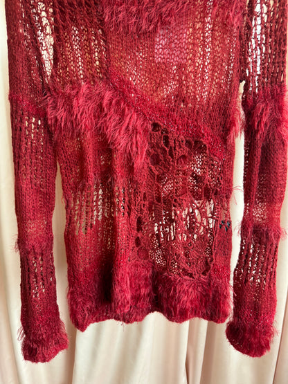 Hysteric Glamour Red "Spiderweb" Mohair Blend Open Knit Sweater