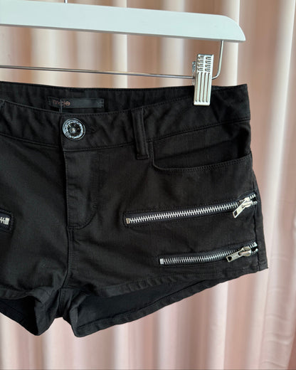 Parisian Brand Maje Black Zipper Detail Low Rise Mini Shorts