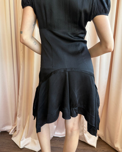 Balenciaga 2007 by Nicolas Ghesquière Black 100% Silk Puff Sleeve Dress
