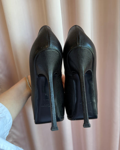 Saint Laurent YSL Black Leather Vernigolf 105 Tribtoo Pumps