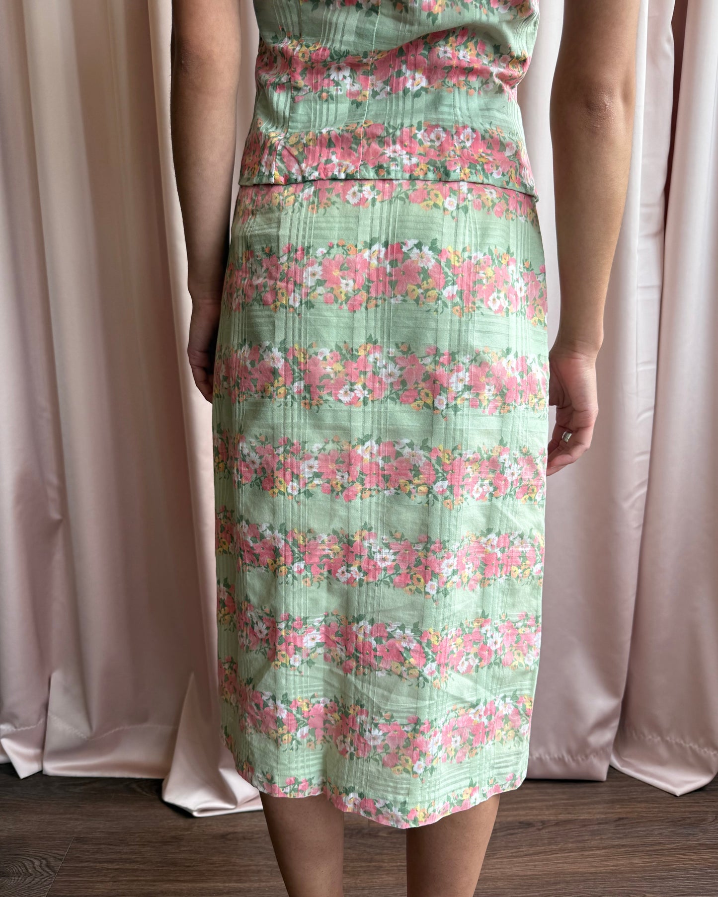 French Brand Floral Print Cotton Midi Skirt